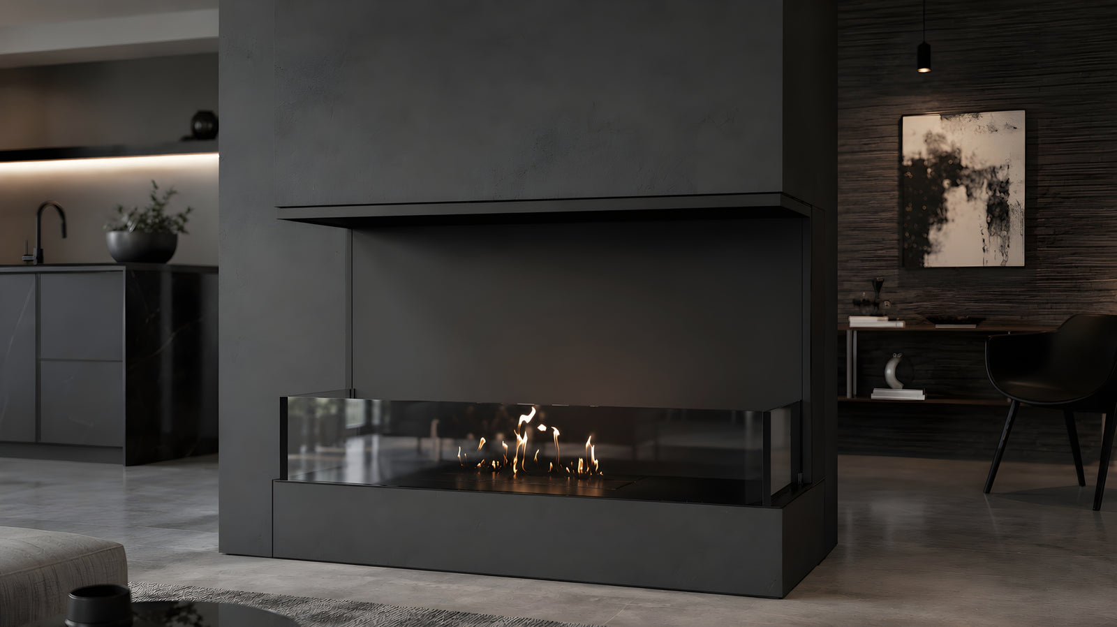 Made Three-sided built-in fireplace 70 cm