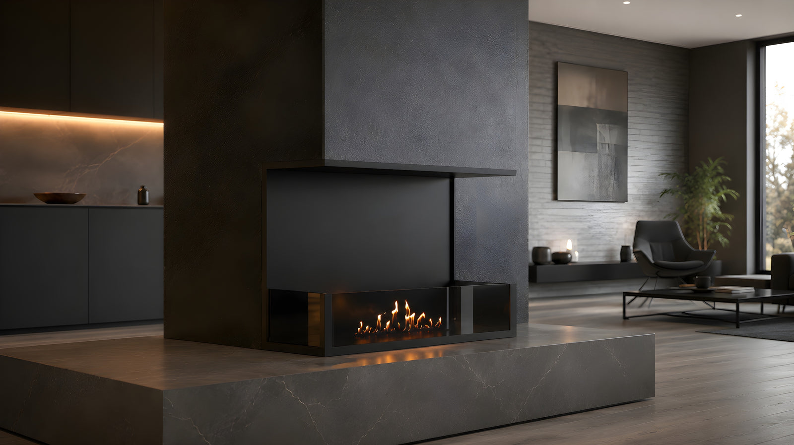 Made Three-sided built-in fireplace 70 cm