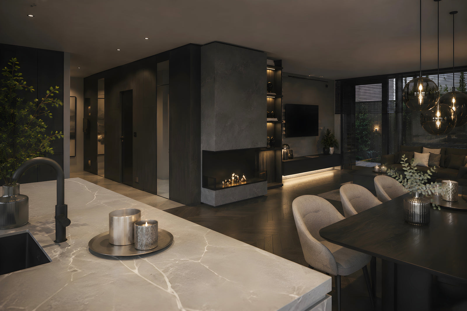 Made Three-sided built-in fireplace 80 cm
