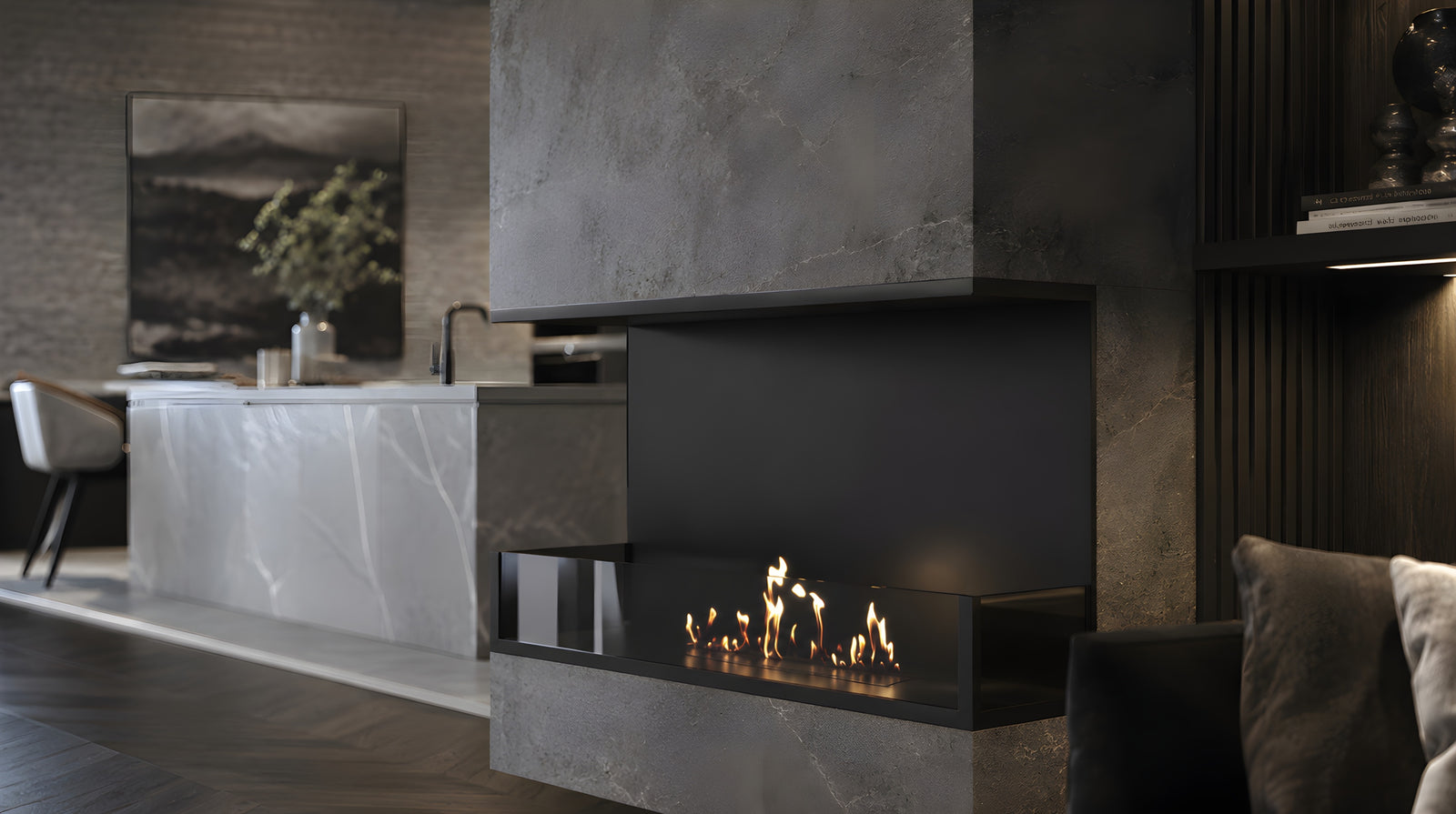 Made Three-sided built-in fireplace 80 cm