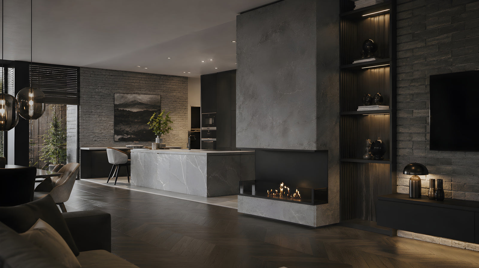 Made Three-sided built-in fireplace 80 cm
