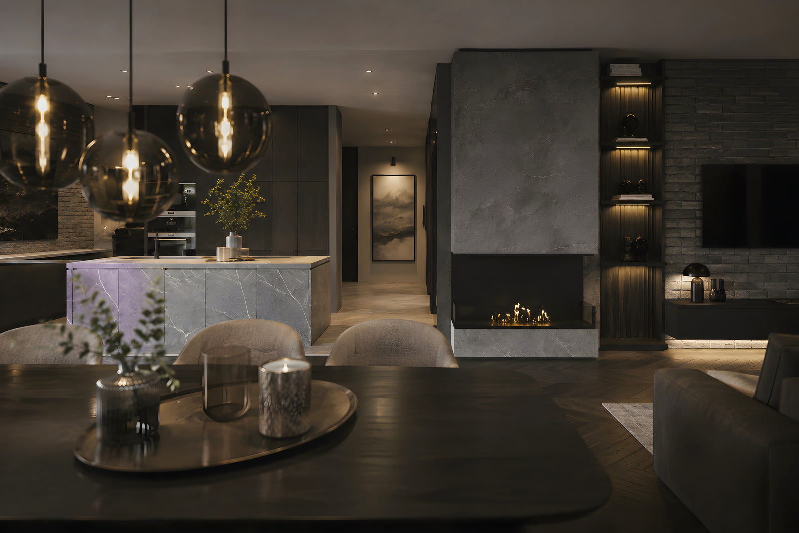 Made Three-sided built-in fireplace 80 cm