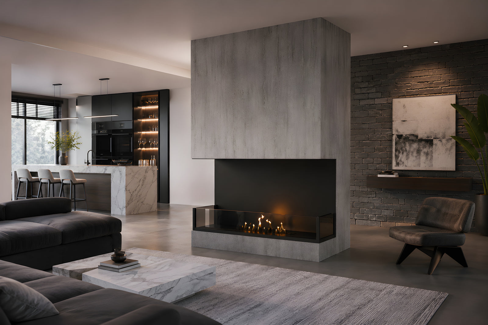 Made Three-sided built-in fireplace 90 cm