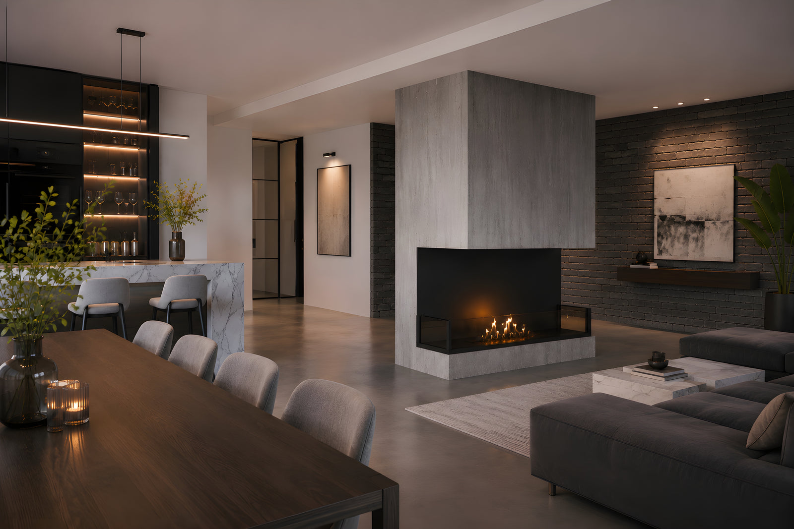 Made Three-sided built-in fireplace 90 cm