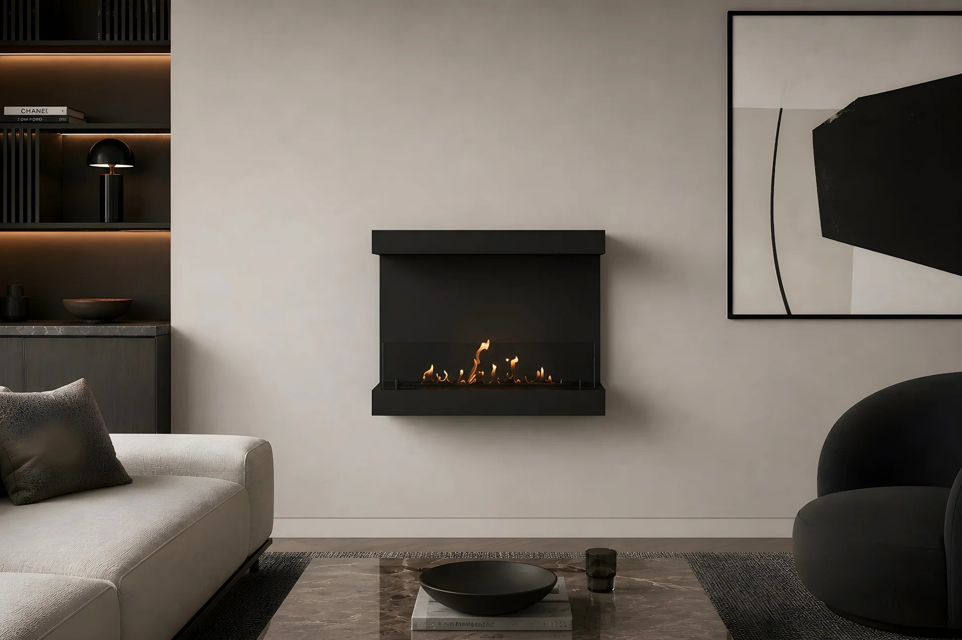 Manche Box Wall Mounting Fireplace Black 80 cm