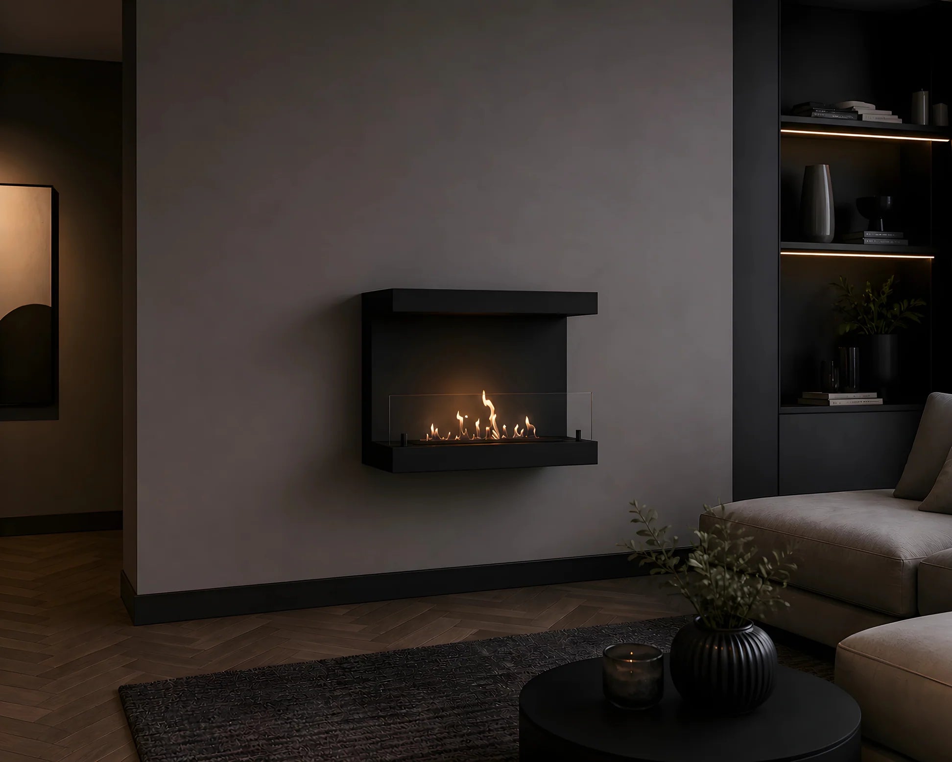 Image of Manche Box Wall Mounting Fireplace Black 80 cm