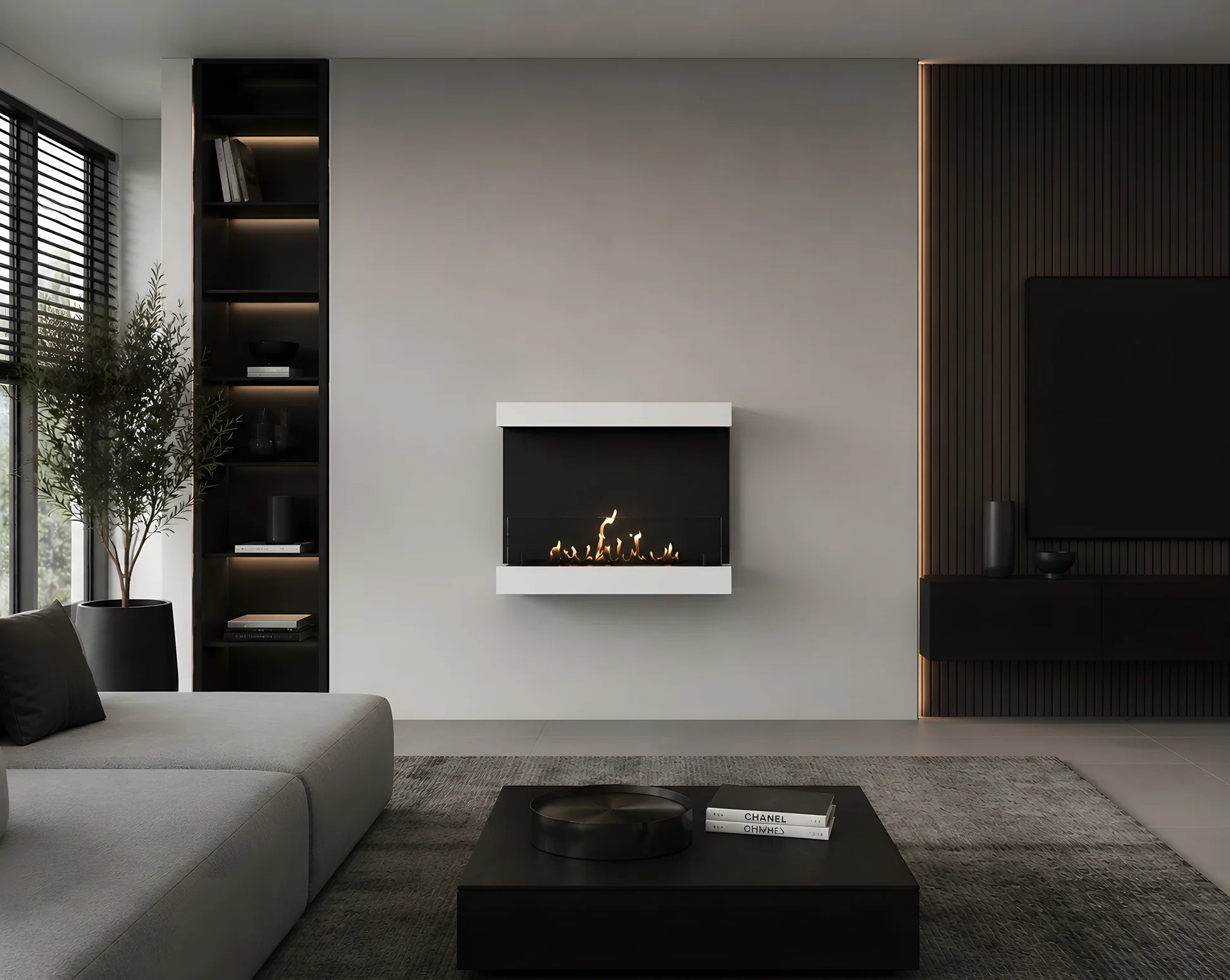 Image of Manche Box Wall Mounting Fireplace White 80 cm