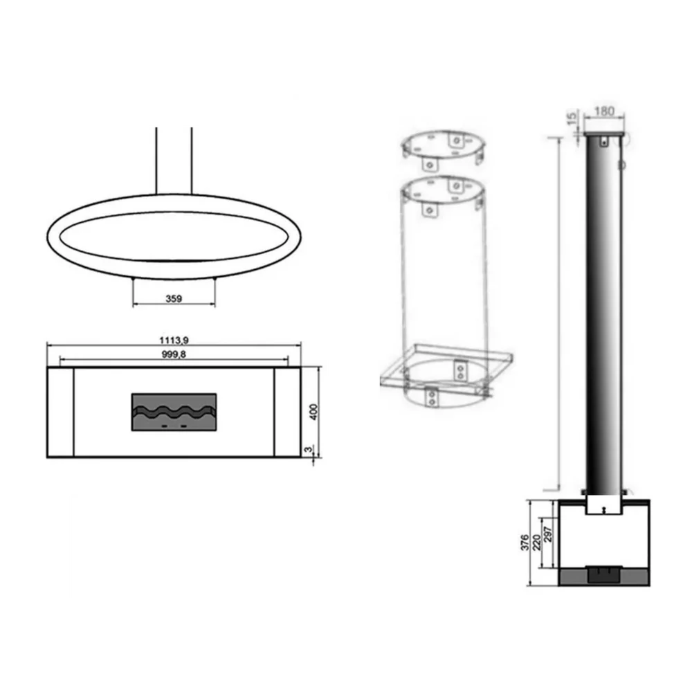 Meru Tube Bio Ethanol Ceiling Fireplace 112 cm