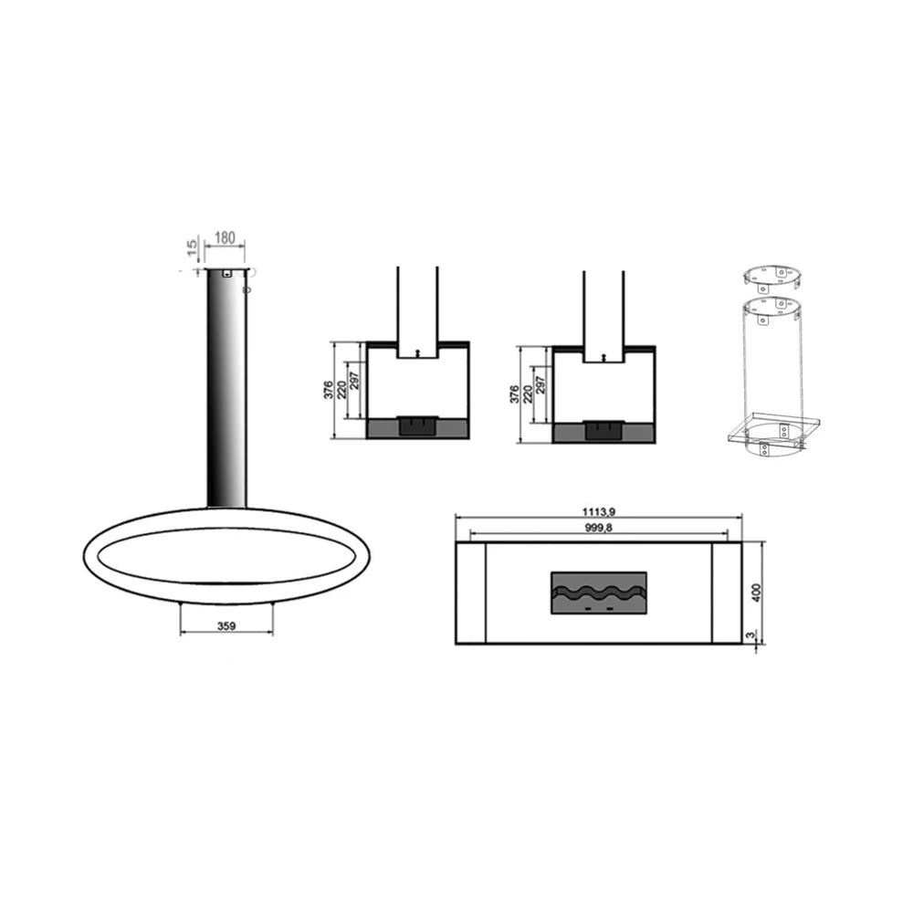 Meru Tube Bio Ethanol Ceiling Fireplace 112 cm