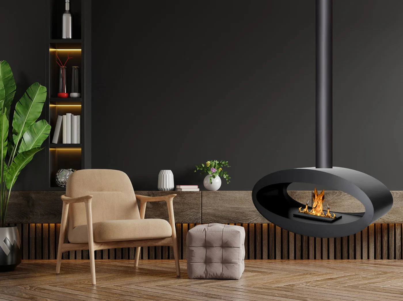 Meru Tube Bio Ethanol Ceiling Fireplace 80 cm