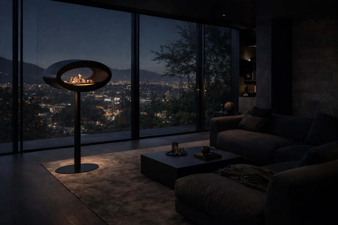 Image of Ova Freestanding See-Through Fireplace Black D80 cm