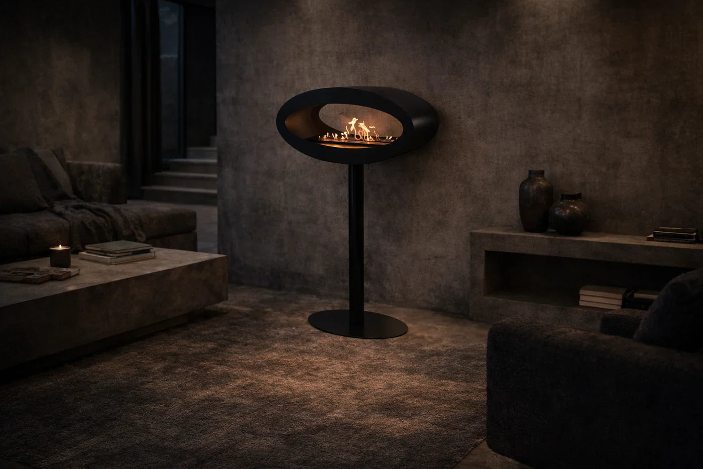 Image of Ova Freestanding See-Through Fireplace Black D80 cm