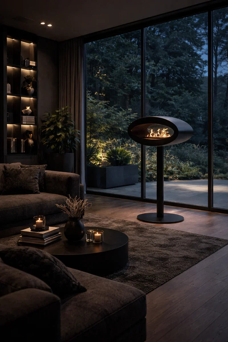 Image of Ova Freestanding See-Through Fireplace Black D80 cm