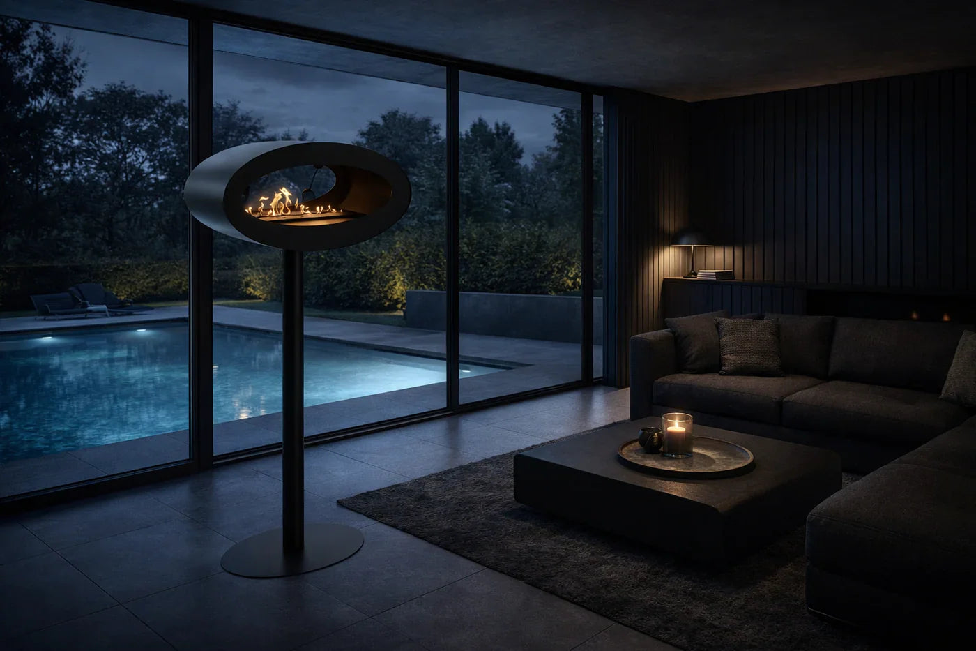 Image of Ova Freestanding See-Through Fireplace Black D80 cm