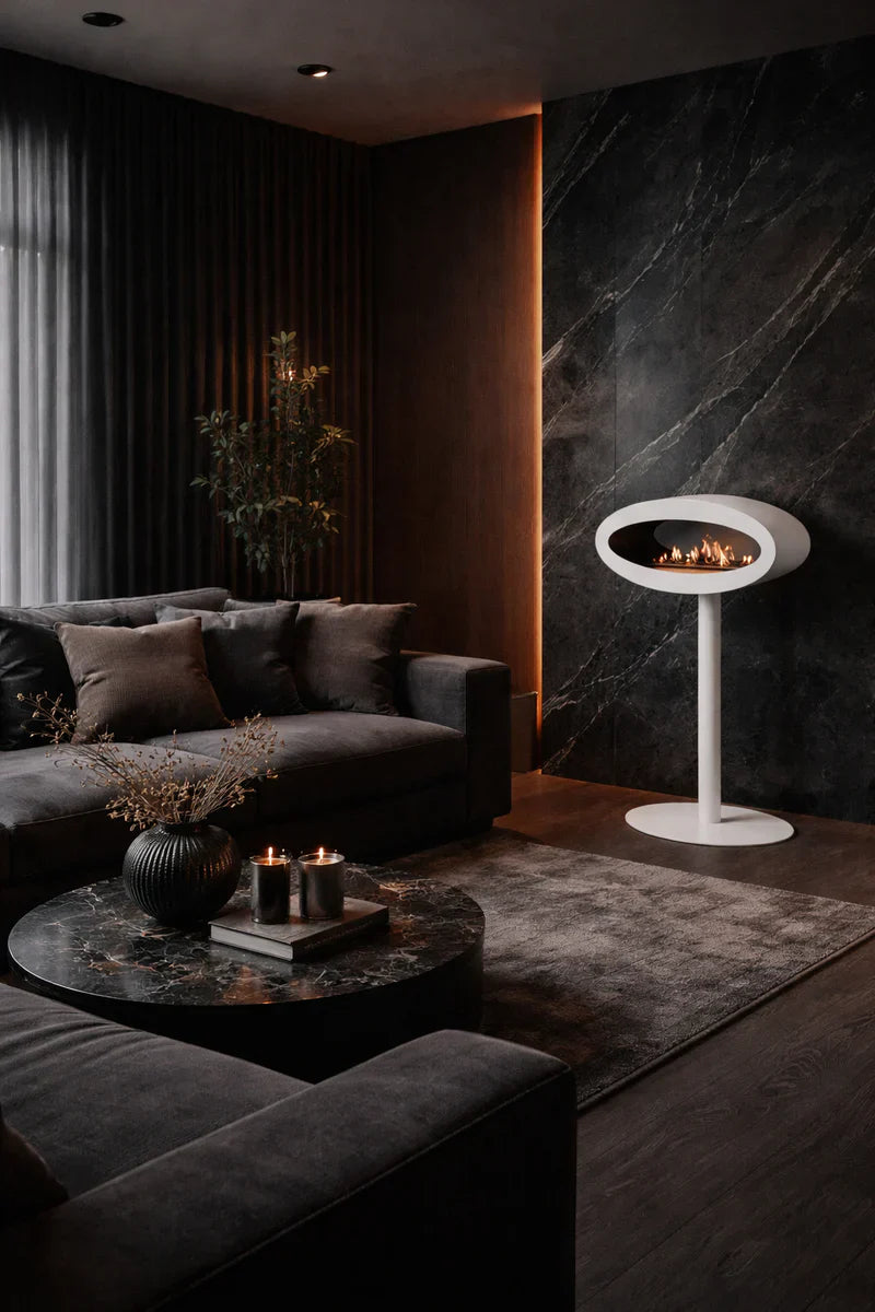 Ova Freestanding See-Through Fireplace white D80 cm