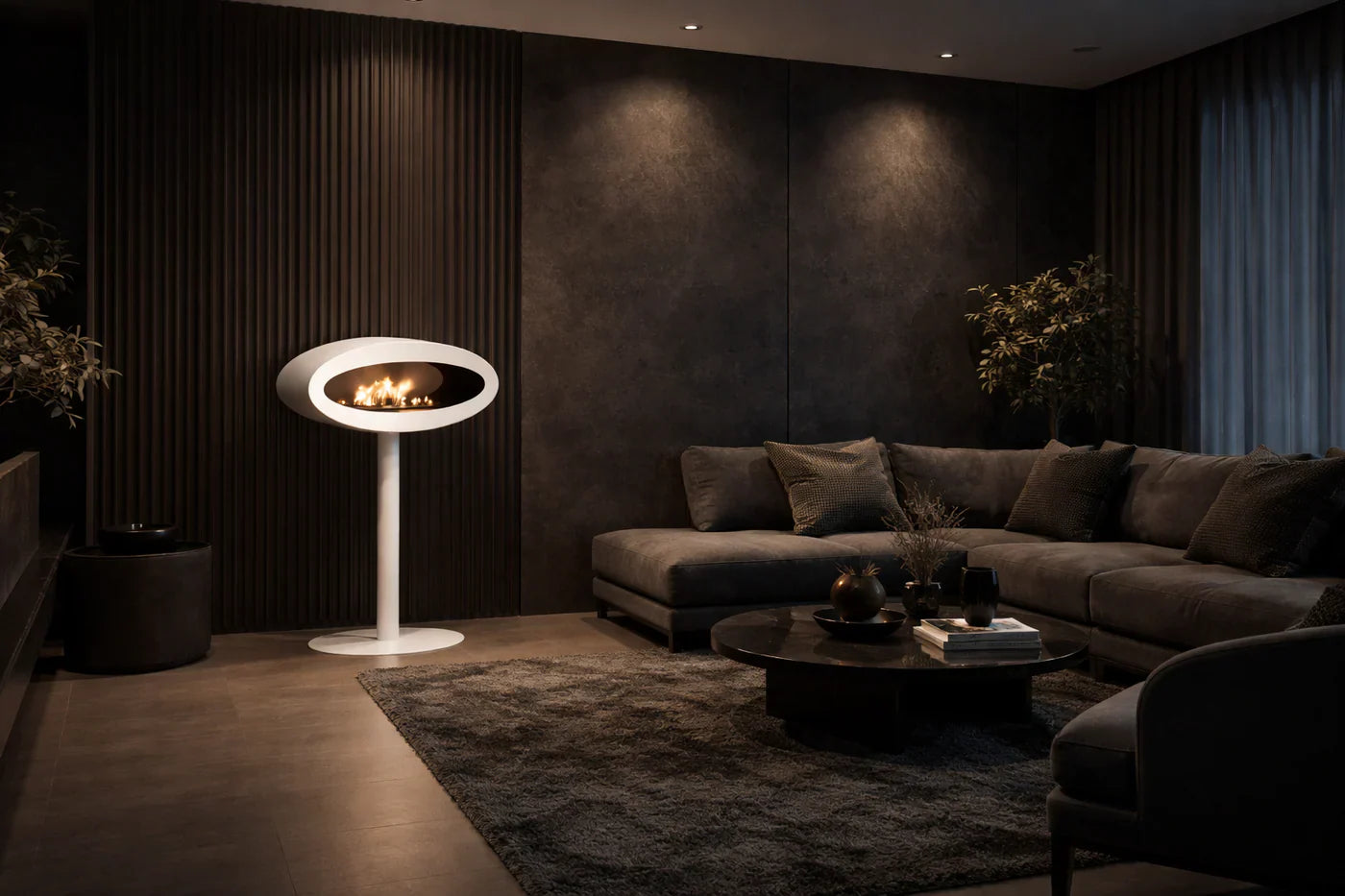 Image of Ova Freestanding See-Through Fireplace white D80 cm