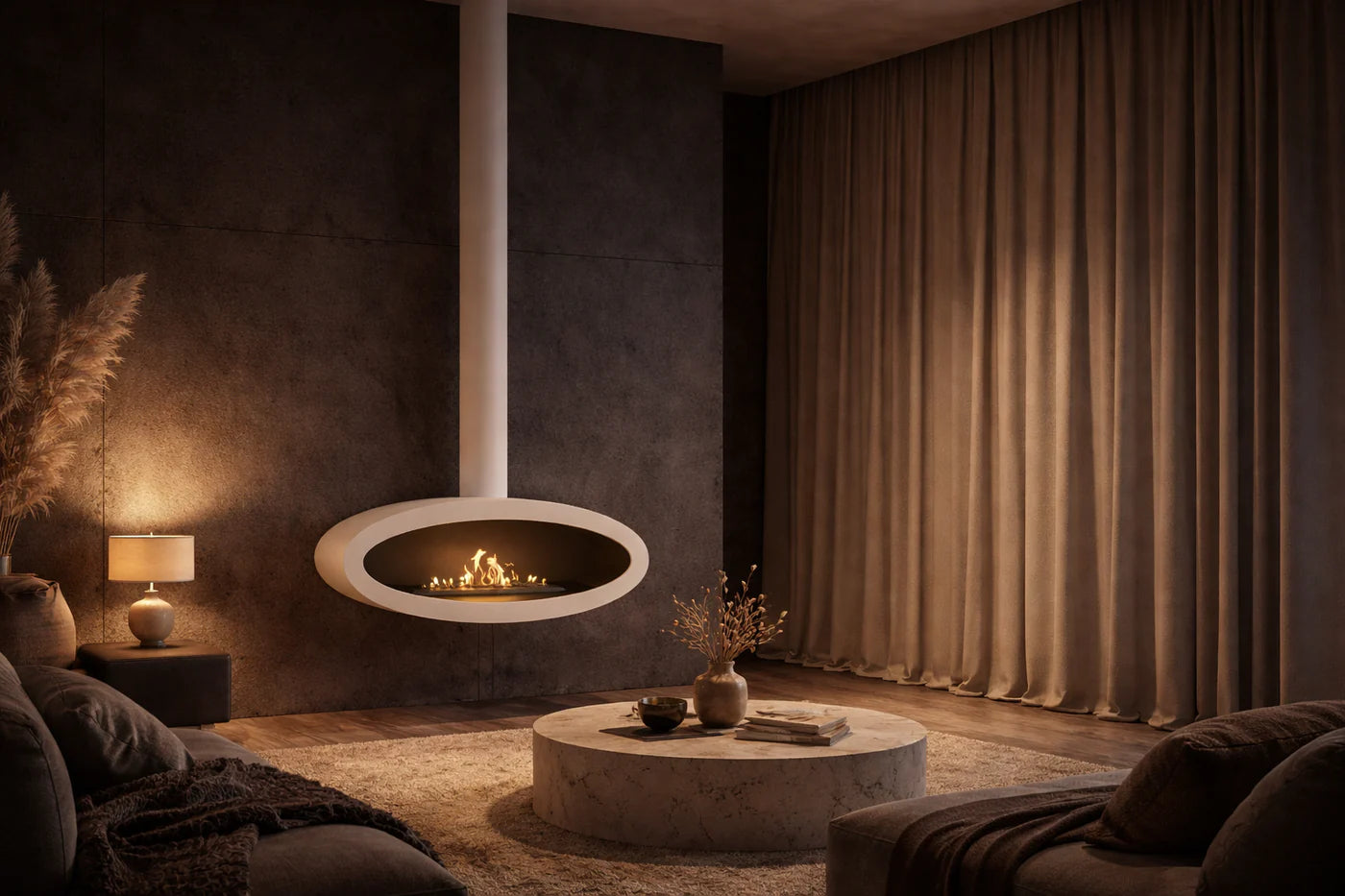 Ova Tube White See-Through Ceiling Fireplace 100 cm