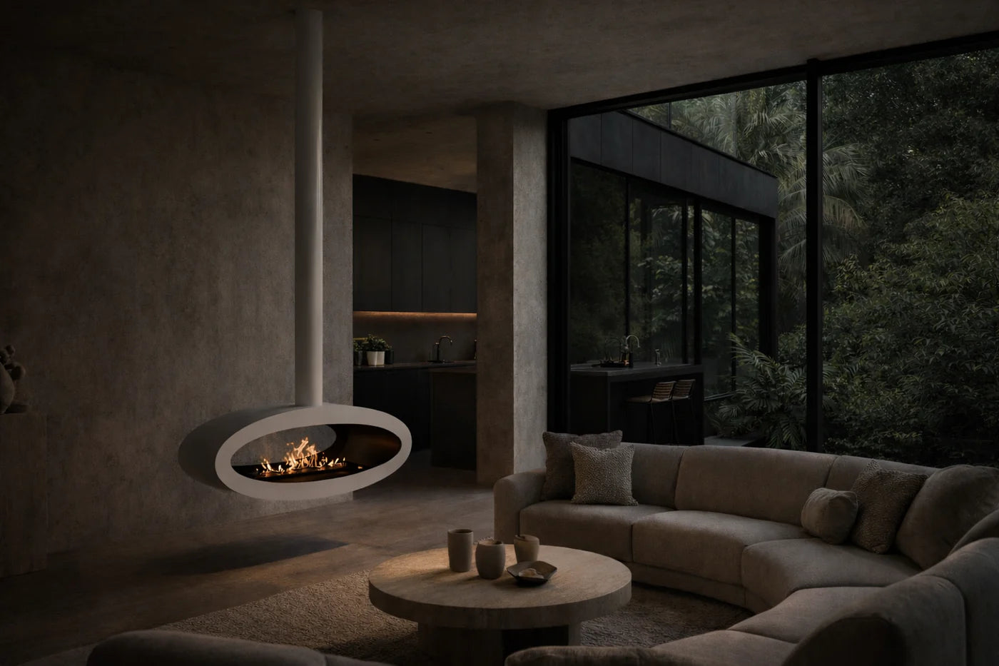 Ova Tube White See-Through Ceiling Fireplace 100 cm