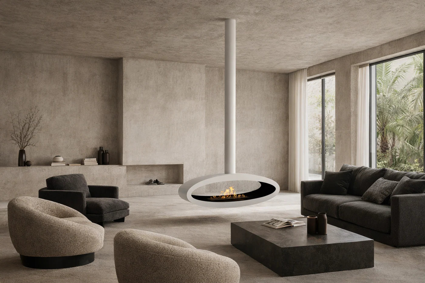 Ova Tube White See-Through Ceiling Fireplace 120 cm