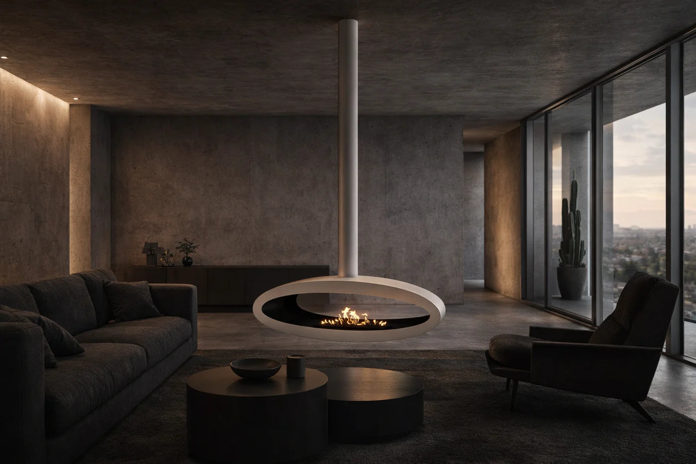 Image of Ova Tube White See-Through Ceiling Fireplace 120 cm