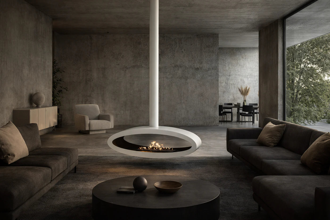Ova Tube White See-Through Ceiling Fireplace 120 cm