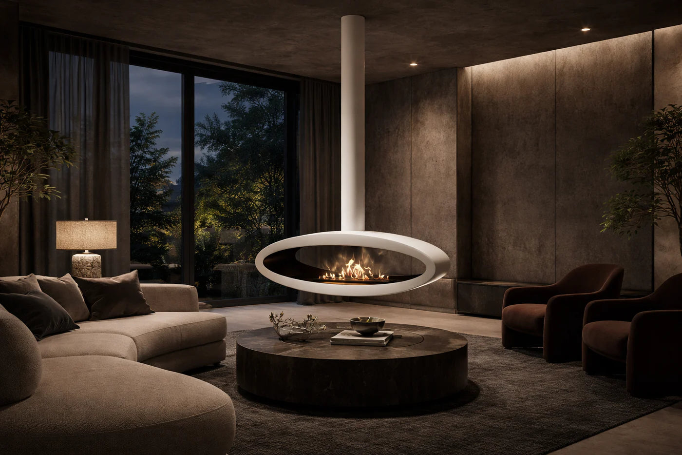 Image of Ova Tube White See-Through Ceiling Fireplace 120 cm