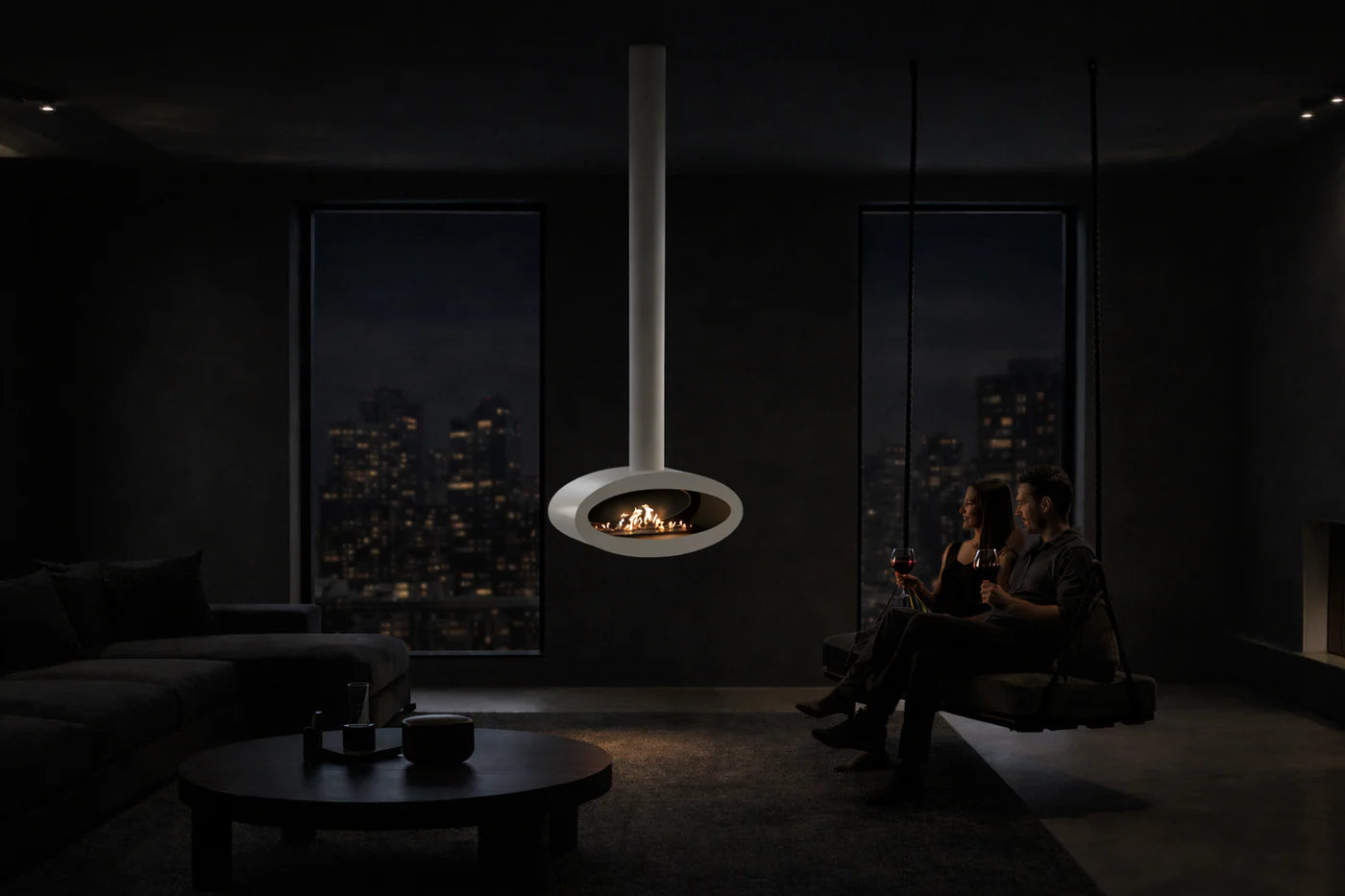Image of Ova Tube White See-Through Ceiling Fireplace 80 cm