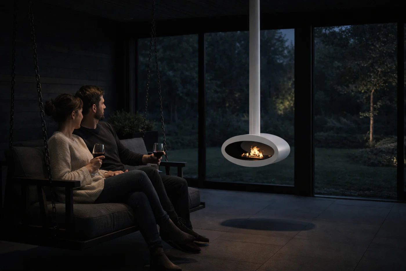 Ova Tube White See-Through Ceiling Fireplace 80 cm