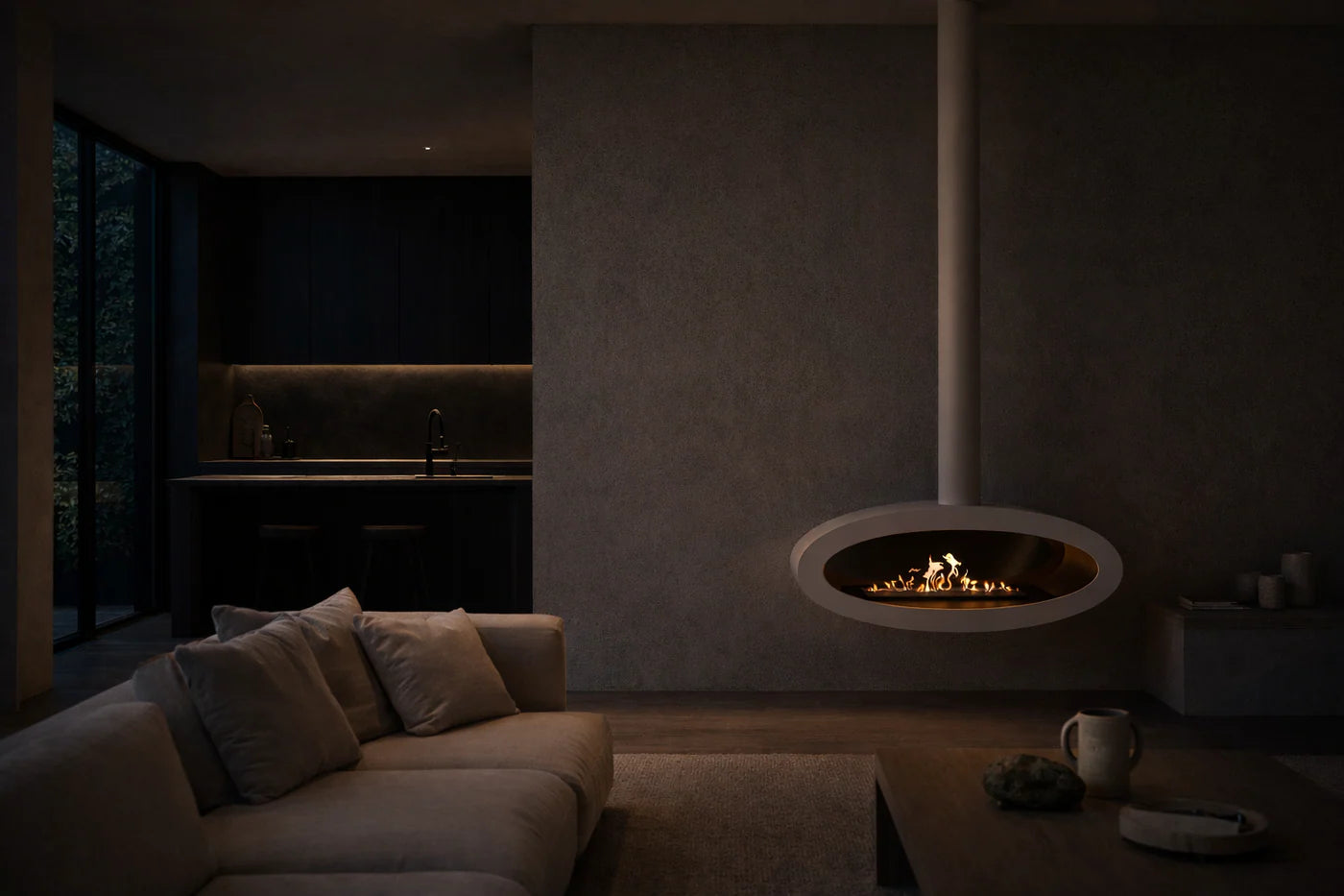 Ova Tube Close White Ceiling Fireplace 100 cm