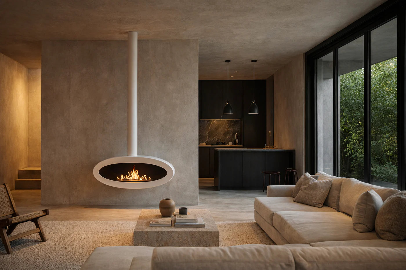 Image of Ova Tube Close White Ceiling Fireplace 100 cm