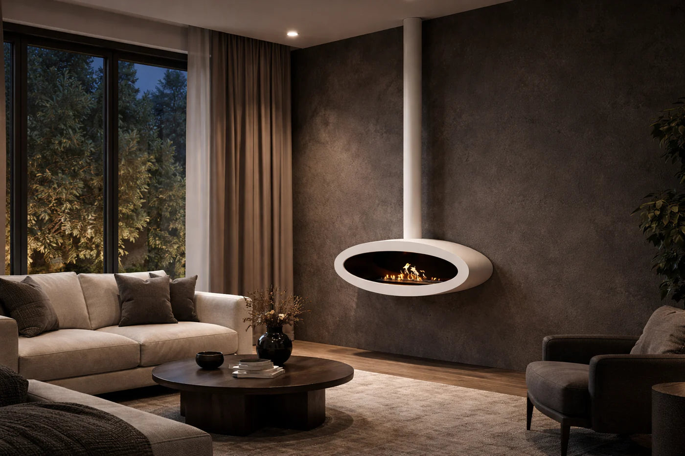 Ova Tube Close White Ceiling Fireplace 100 cm