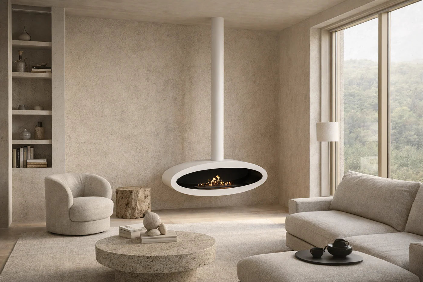 Image of Ova Tube Close White Ceiling Fireplace 120 cm
