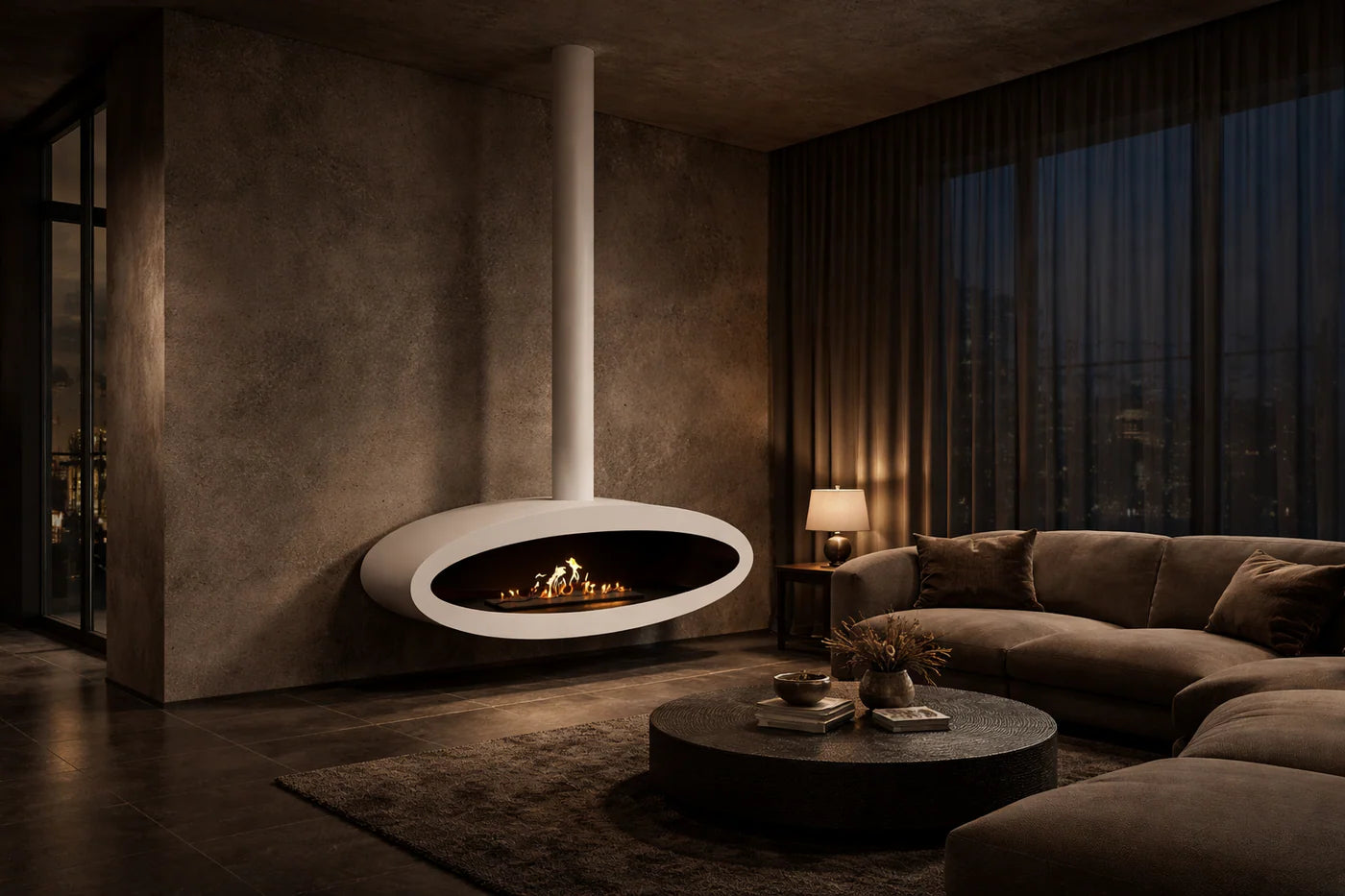 Image of Ova Tube Close White Ceiling Fireplace 120 cm