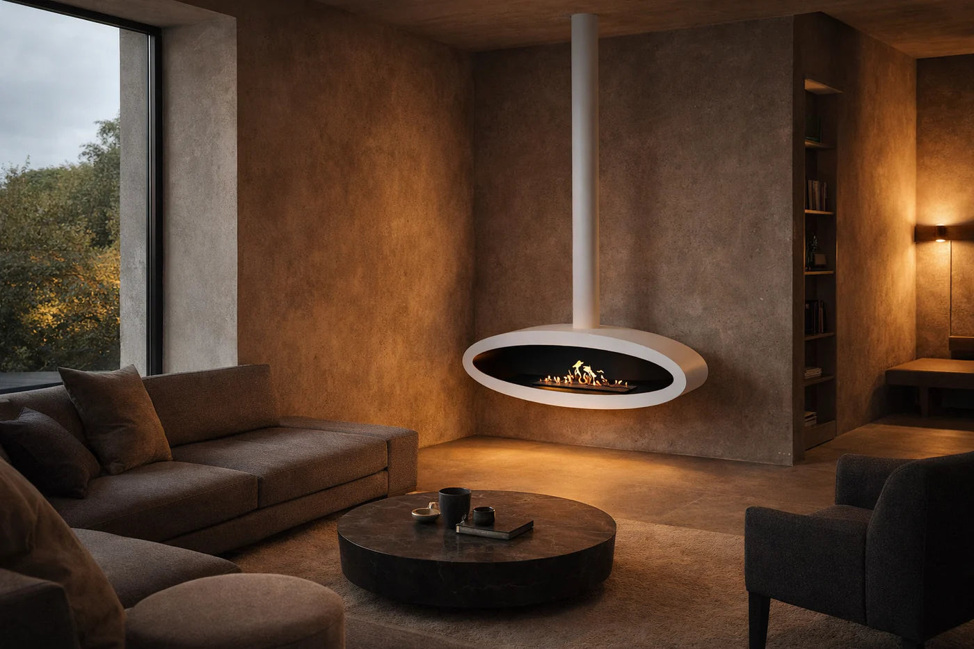 Ova Tube Close White Ceiling Fireplace 120 cm