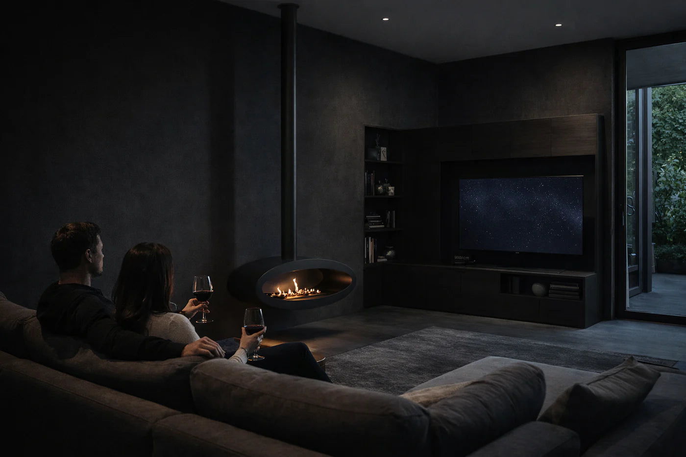 Ova Tube Black See-through Ceiling Fireplace 100 cm