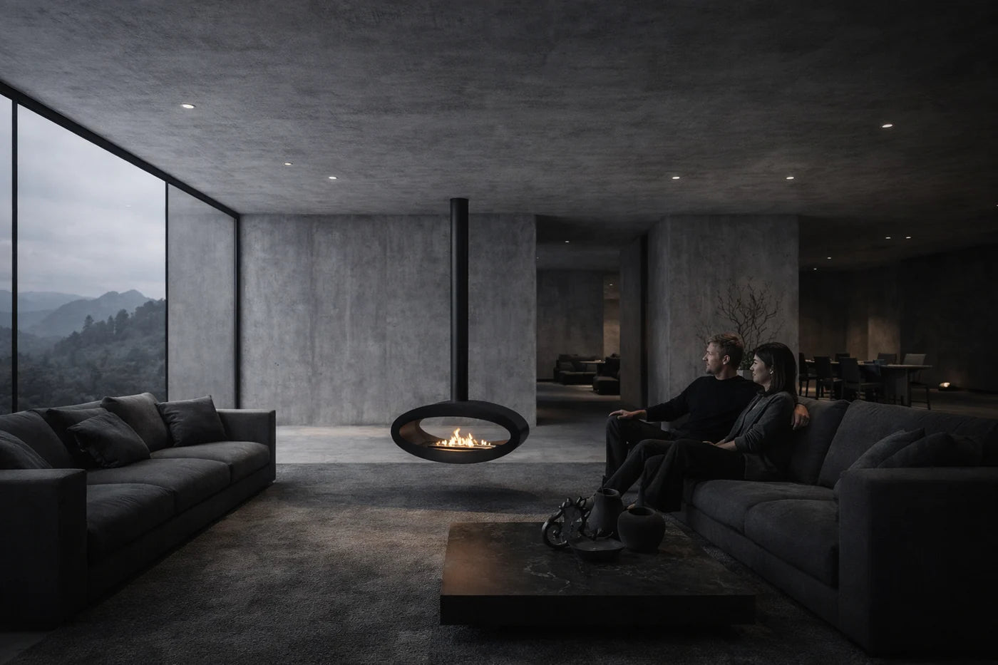 Ova Tube Black See-through Ceiling Fireplace 100 cm