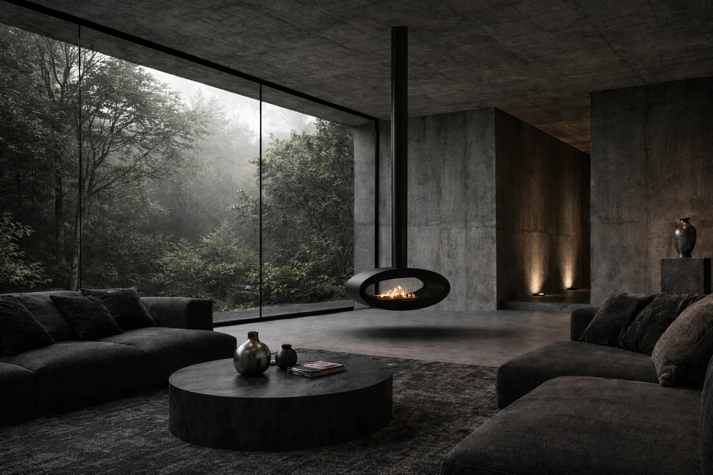 Ova Tube Black See-through Ceiling Fireplace 100 cm