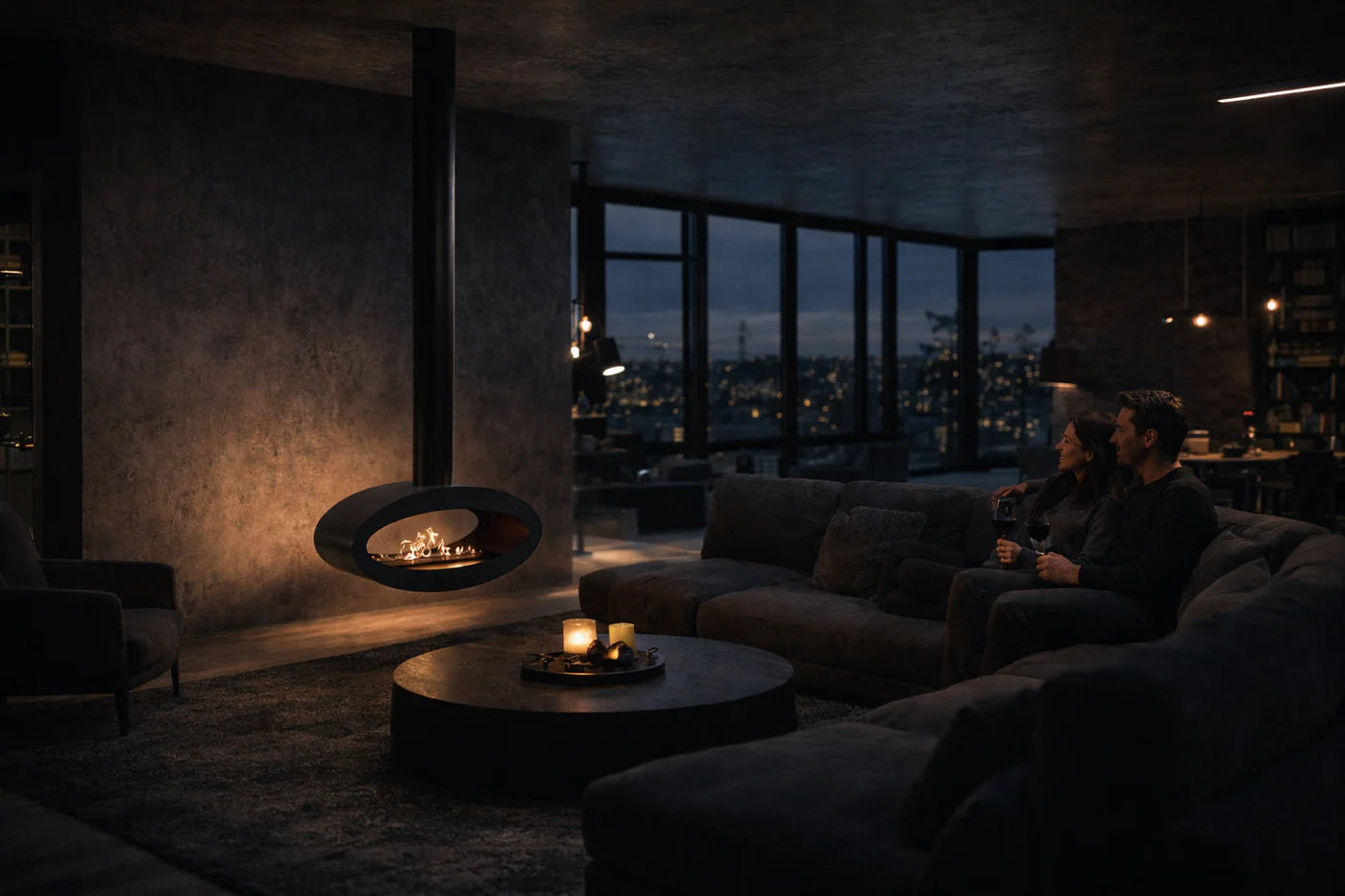 Ova Tube Black See-through Ceiling Fireplace 80 cm