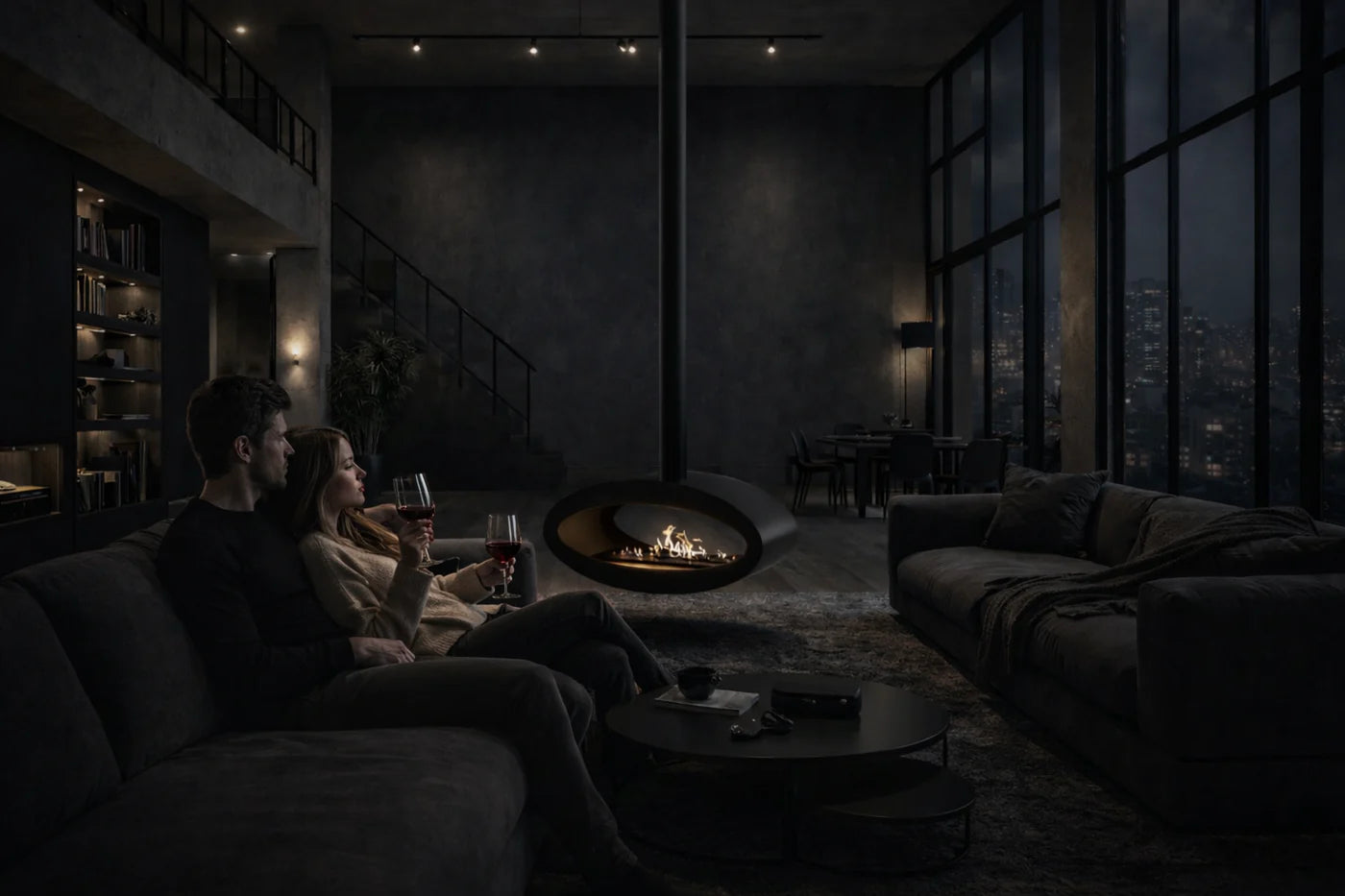 Ova Tube Black See-through Ceiling Fireplace 80 cm