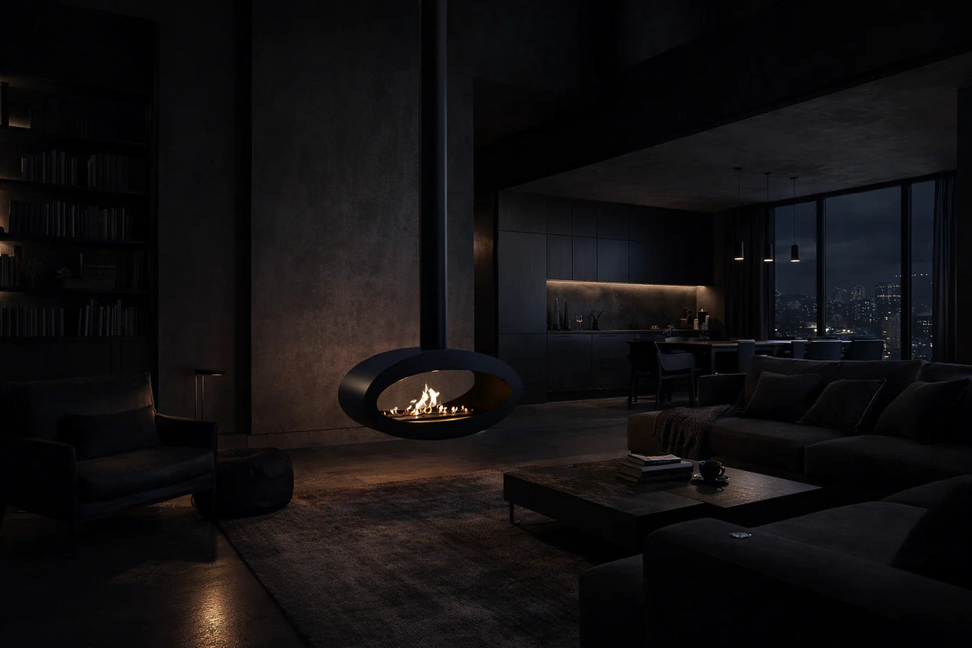 Ova Tube Black See-through Ceiling Fireplace 80 cm