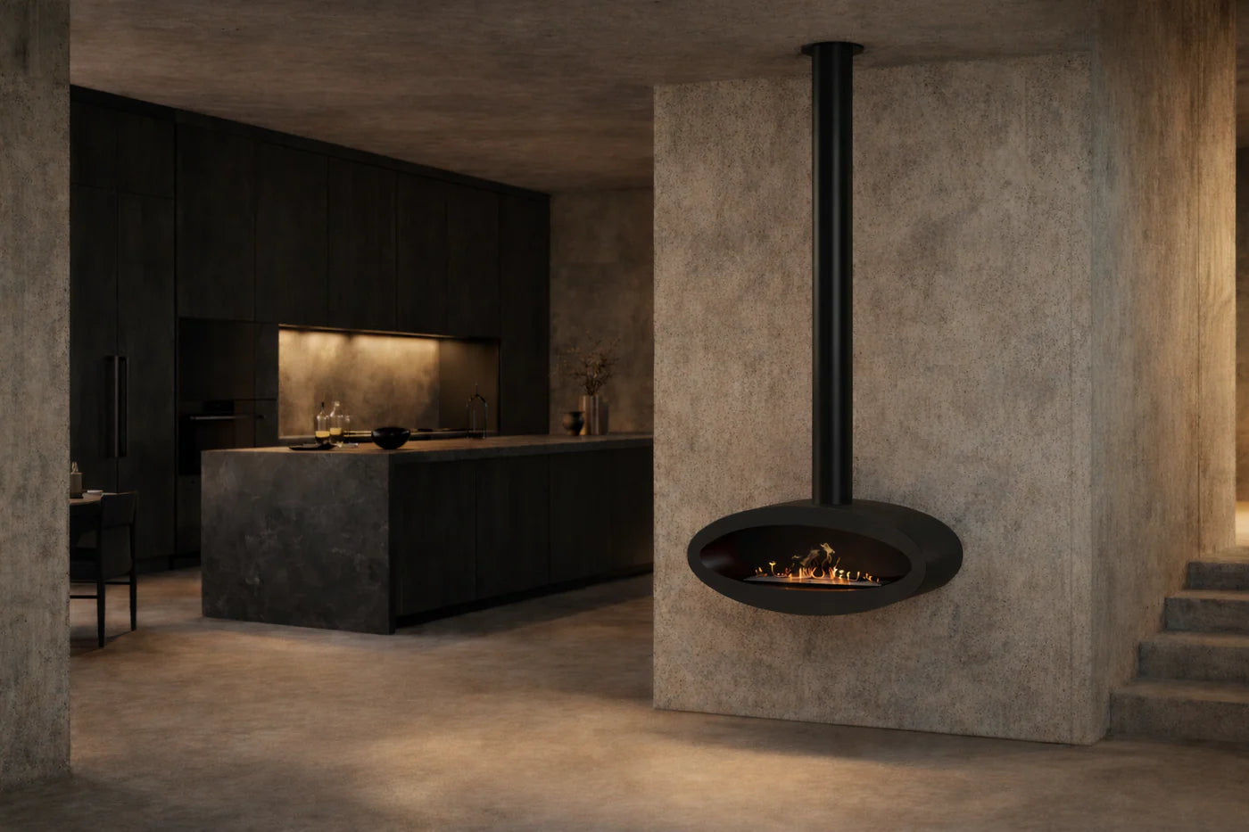 Image of Ova Tube Close Black Ceiling Fireplace 100 cm