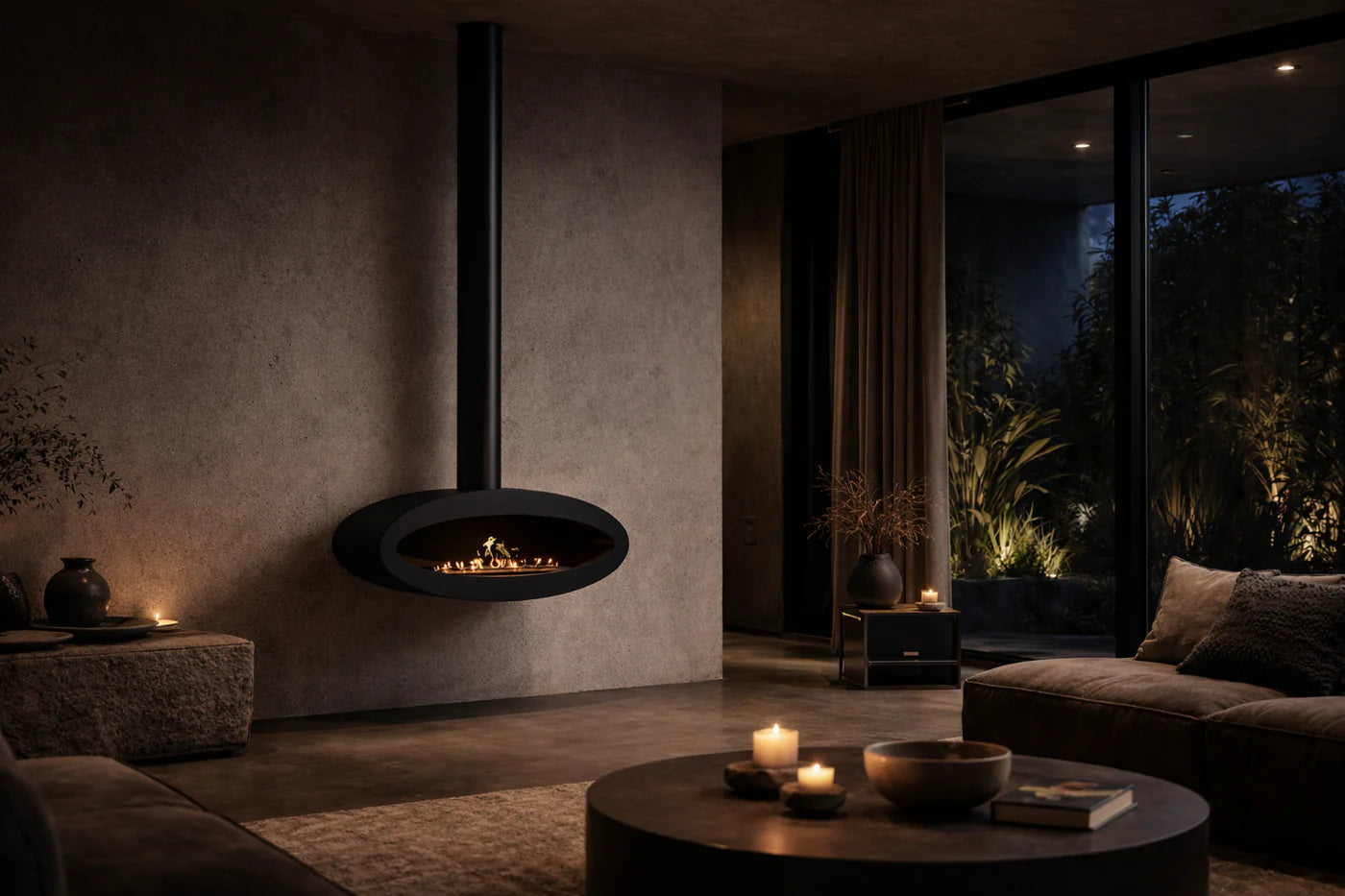 Image of Ova Tube Close Black Ceiling Fireplace 100 cm