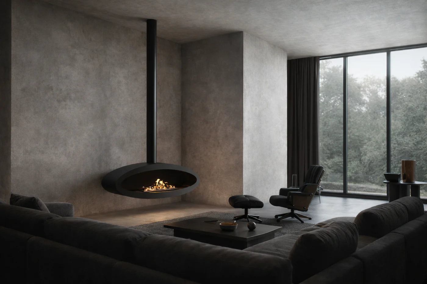 Ova Tube Close Black Ceiling Fireplace 120 cm