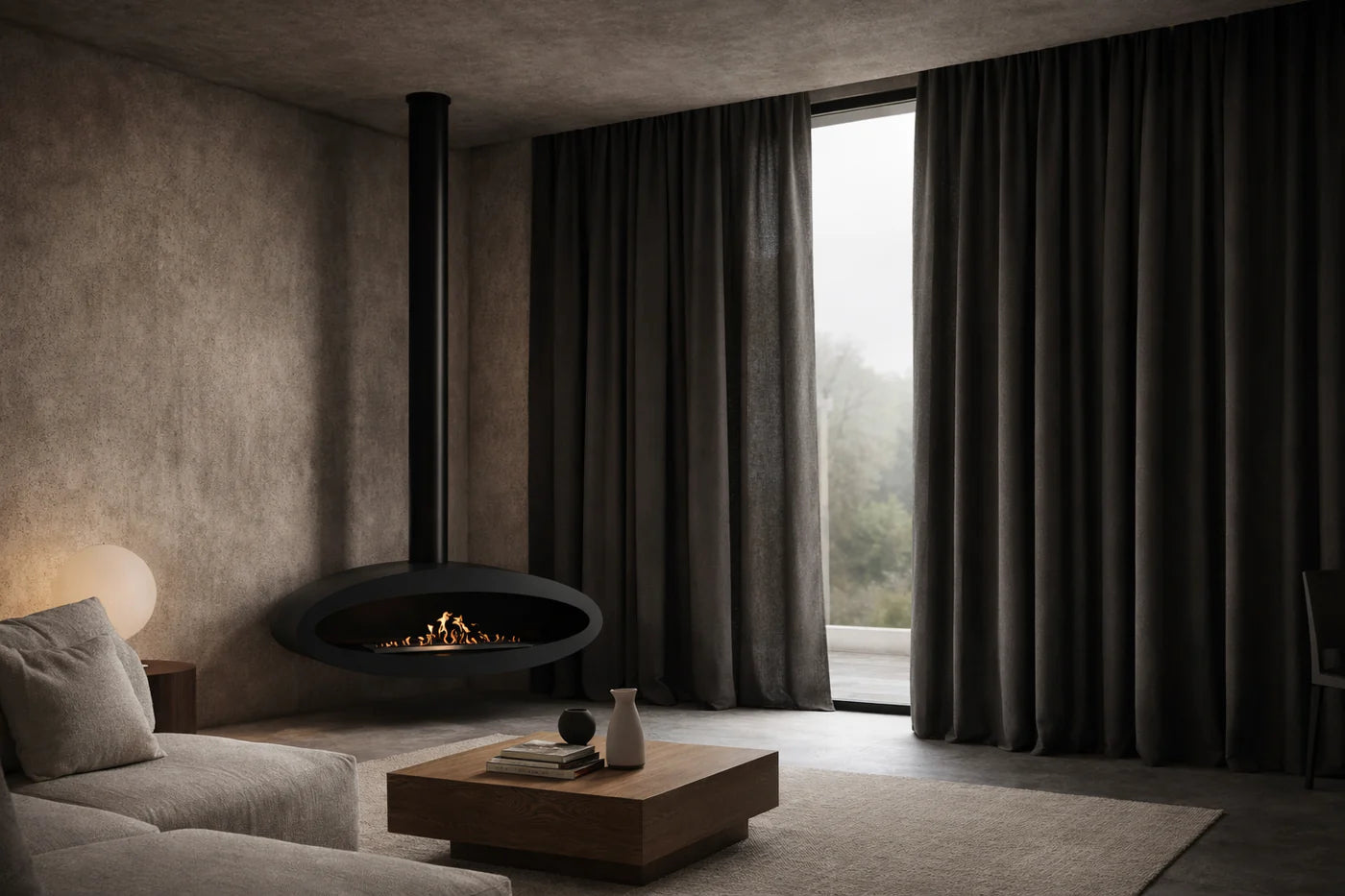 Ova Tube Close Black Ceiling Fireplace 120 cm