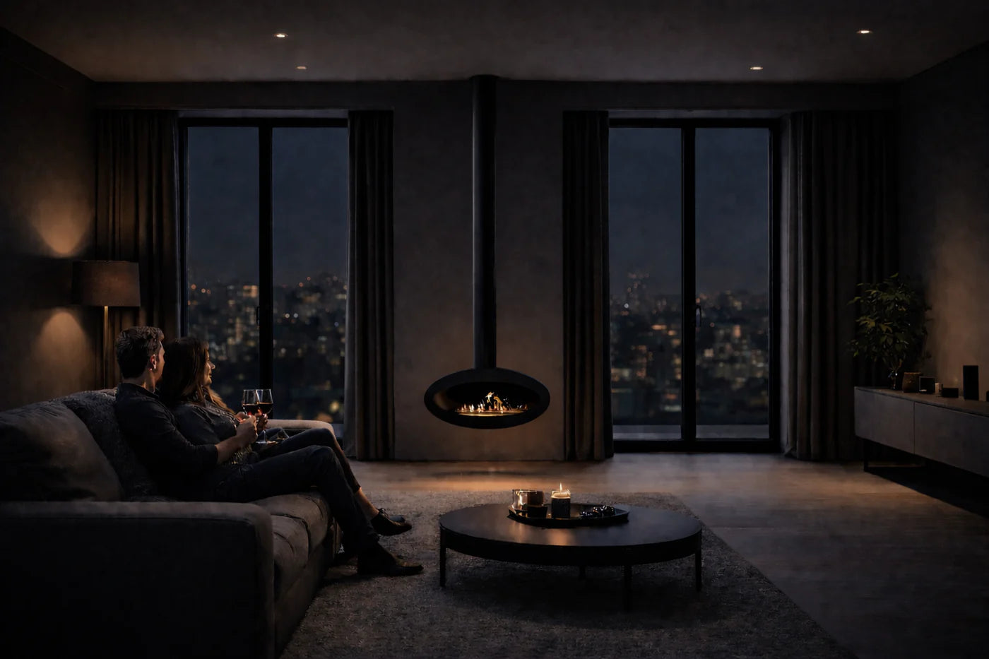 Image of Ova Tube Close Black Ceiling Fireplace 80 cm