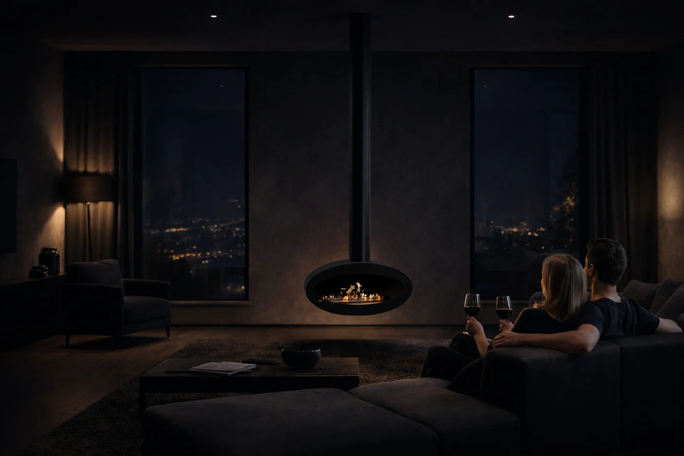 Ova Tube Close Black Ceiling Fireplace 80 cm