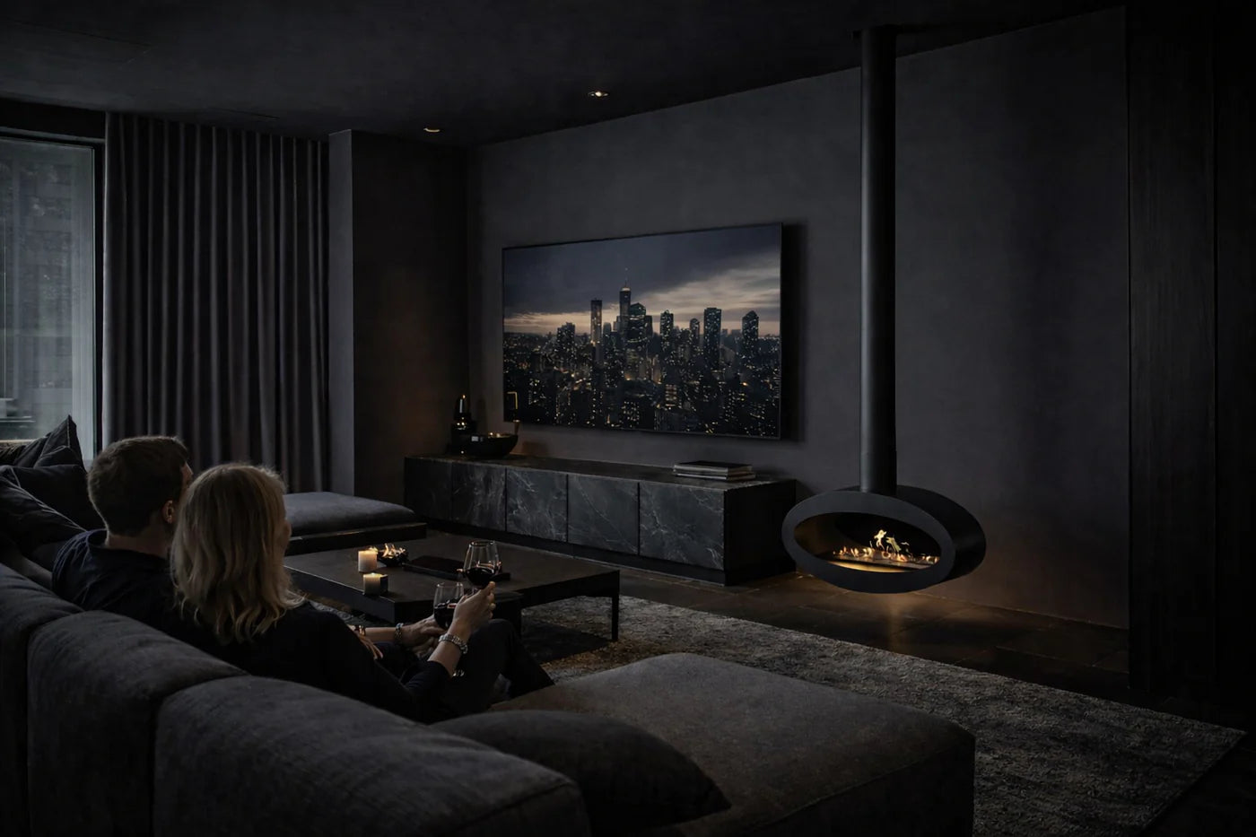 Ova Tube Close Black Ceiling Fireplace 80 cm