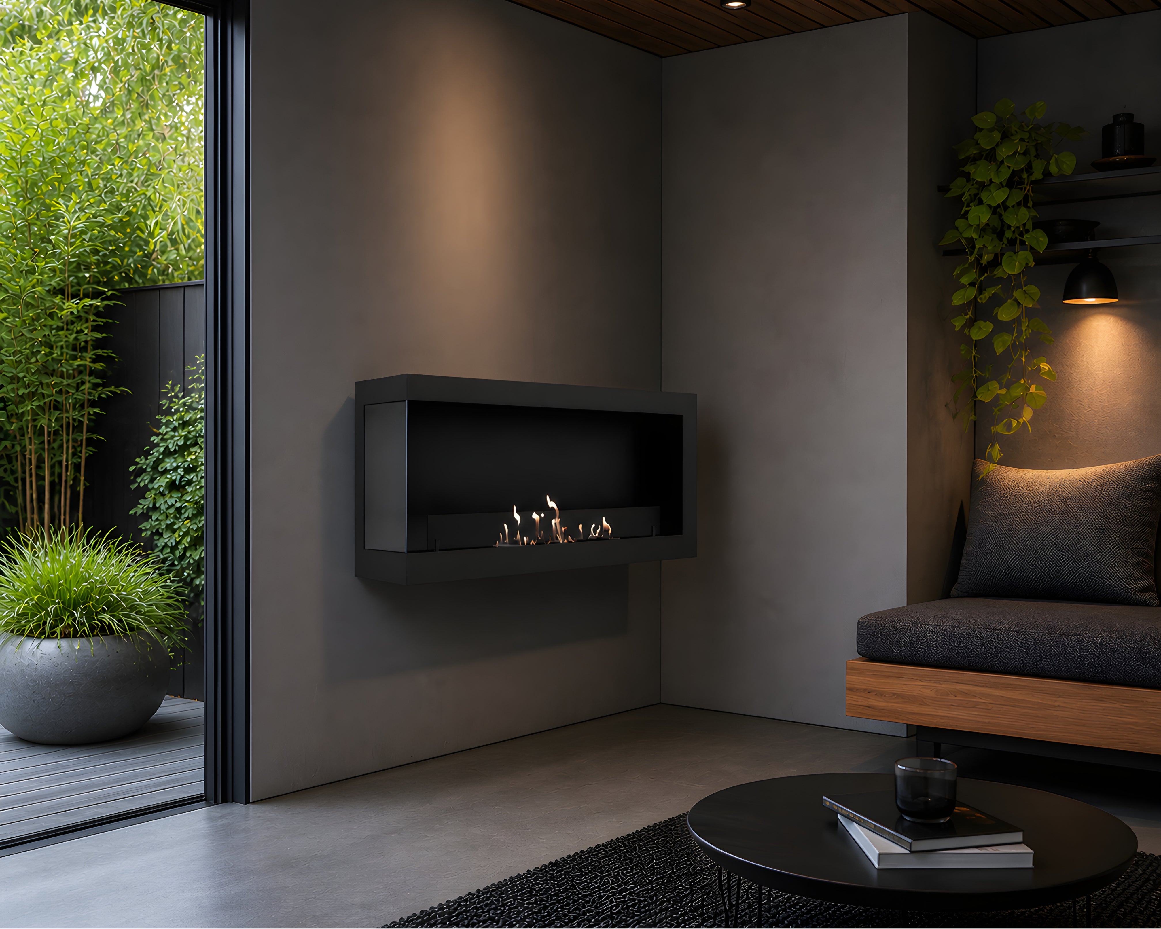 Image of Selected Box Left Wall Mounting Fireplace Black 100 cm
