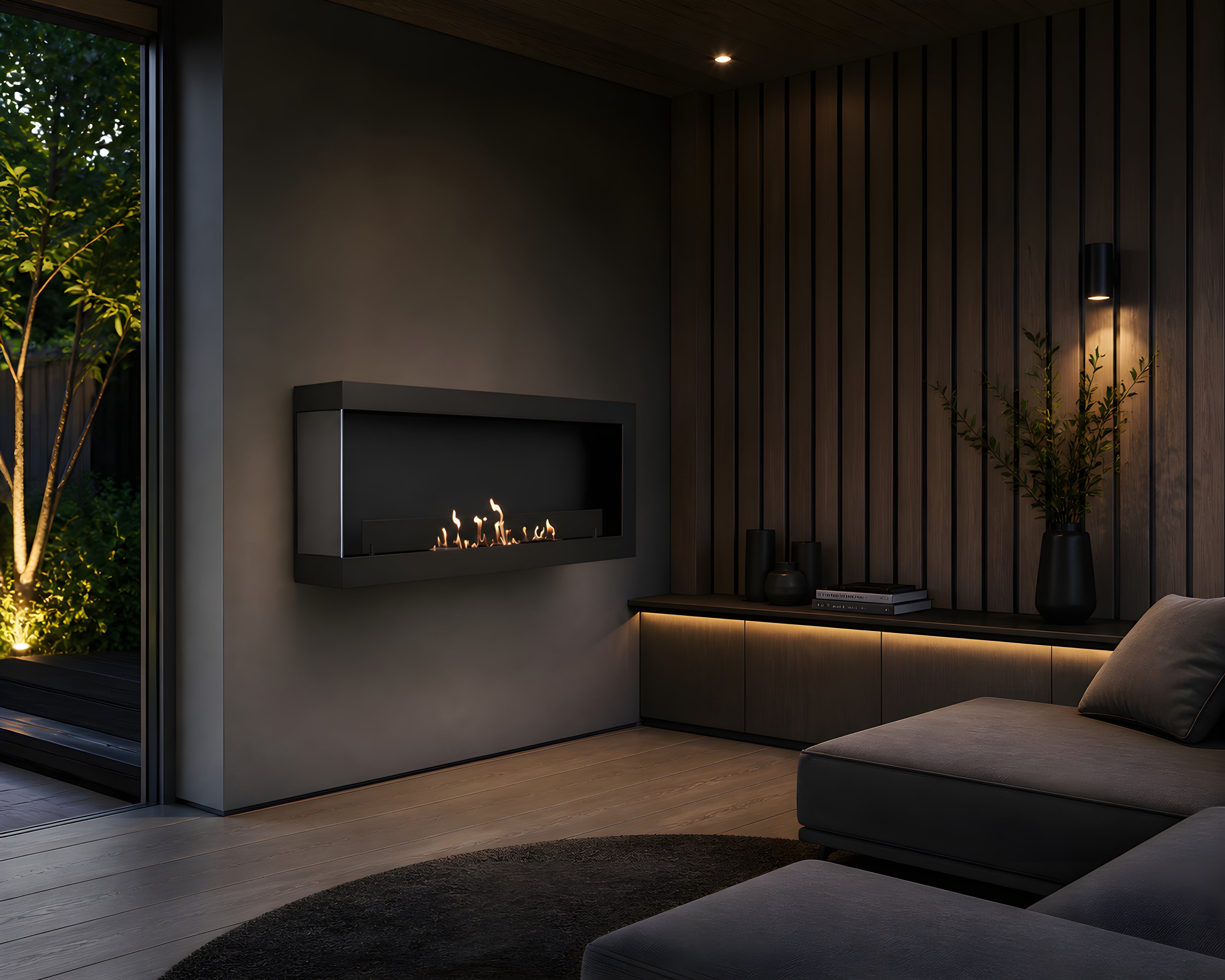 Image of Selected Box Left Wall Mounting Fireplace Black 100 cm