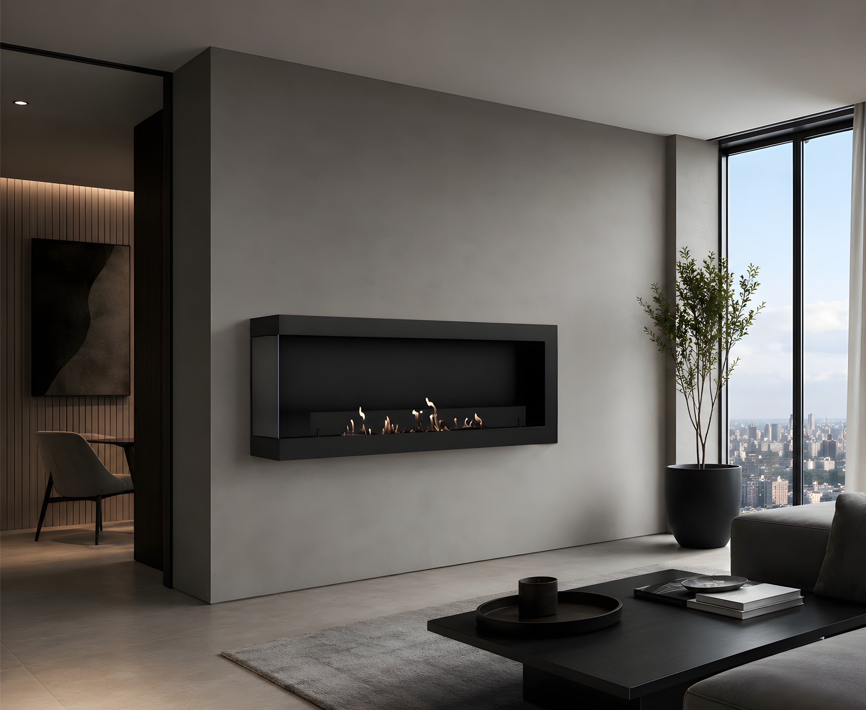 Image of Selected Box Left Wall Mounting Fireplace Black 140 cm